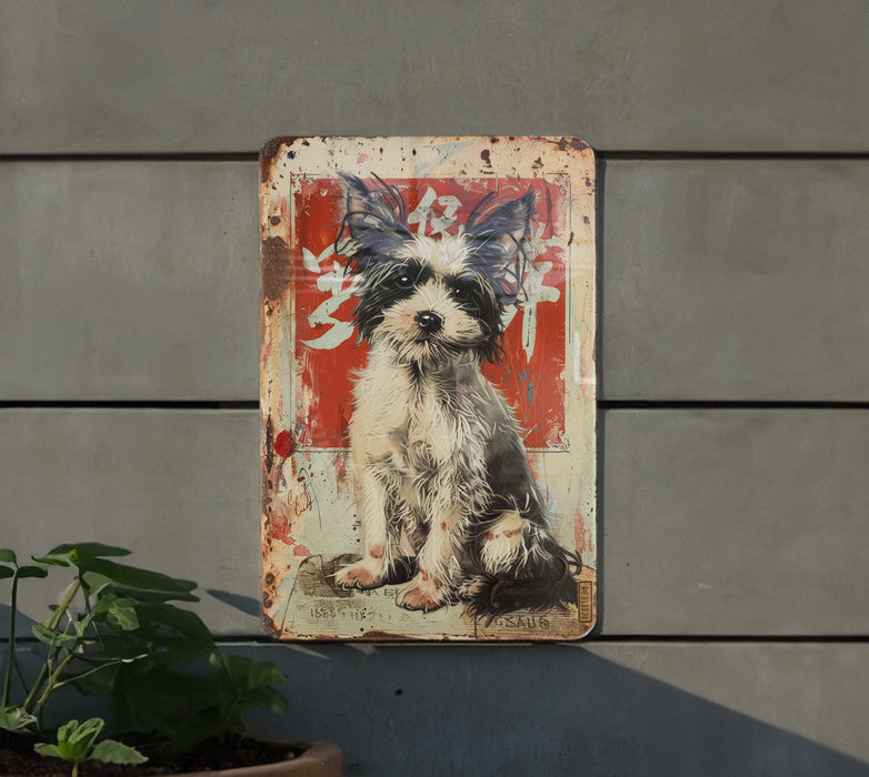 a painting of a dog on a wall