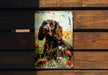 a picture of a dog sitting on a bench