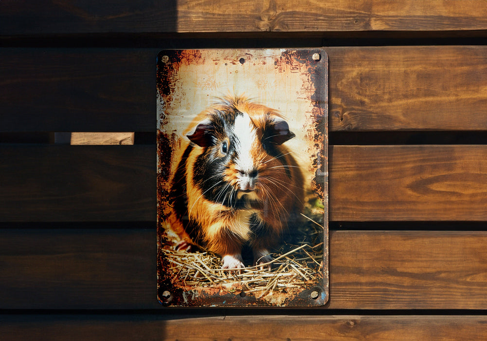 a picture of a guinea pig on a wooden bench