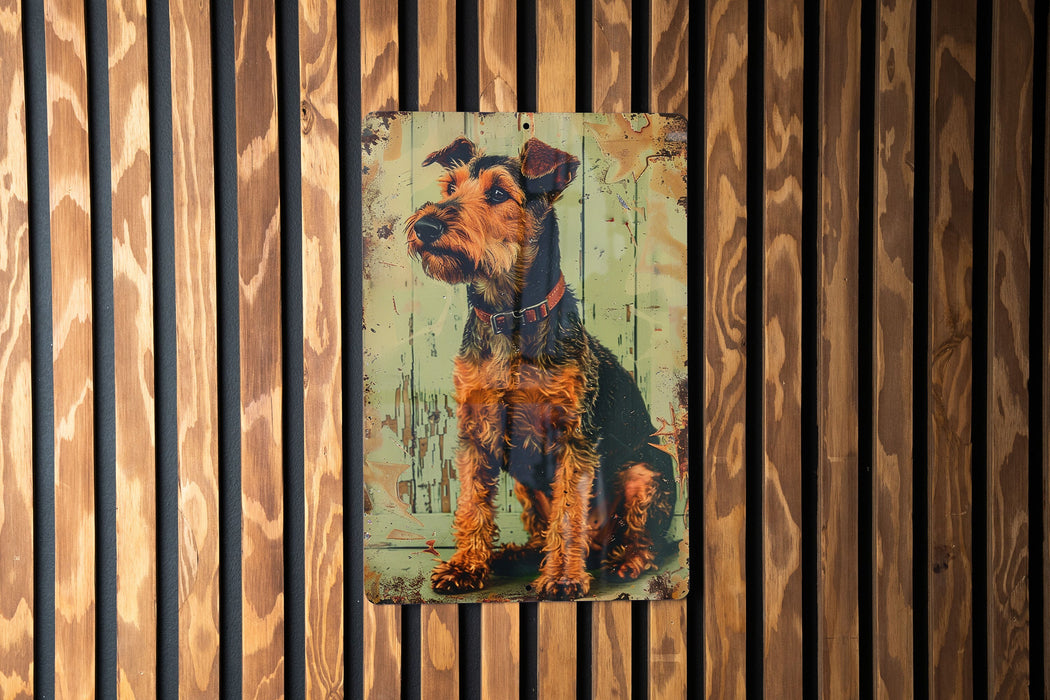 a painting of a dog on a wooden wall