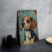 a painting of a dog on a blue background