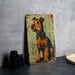 a painting of a dog on a wooden panel