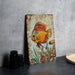 a painting of a fish on a wall next to a plate