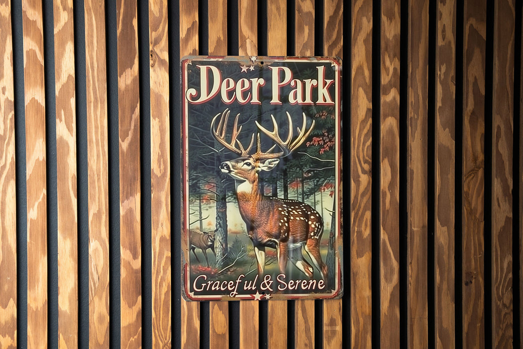 a deer park sign mounted to a wooden wall