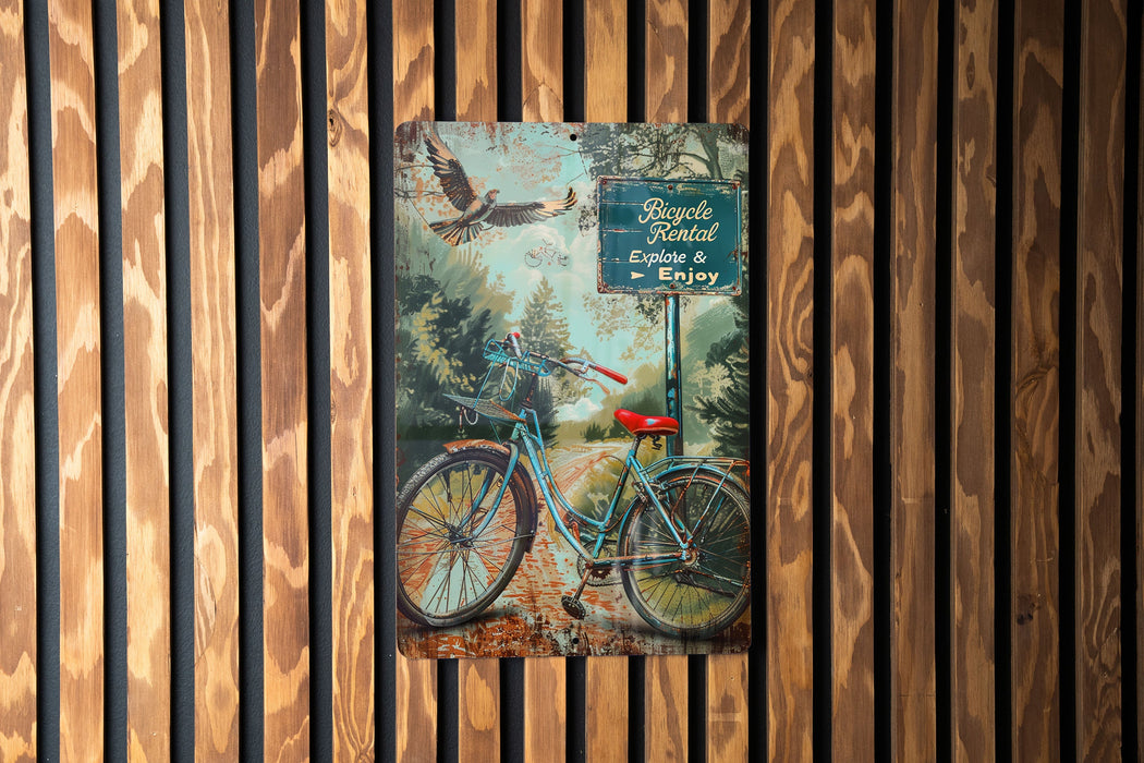 a painting of a bicycle on a wooden wall