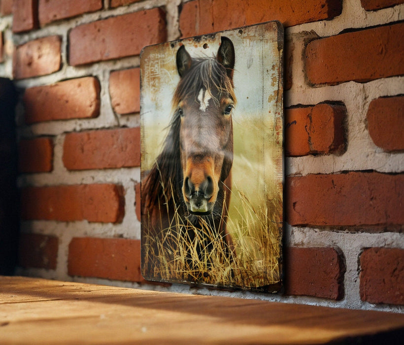 a picture of a horse on a brick wall