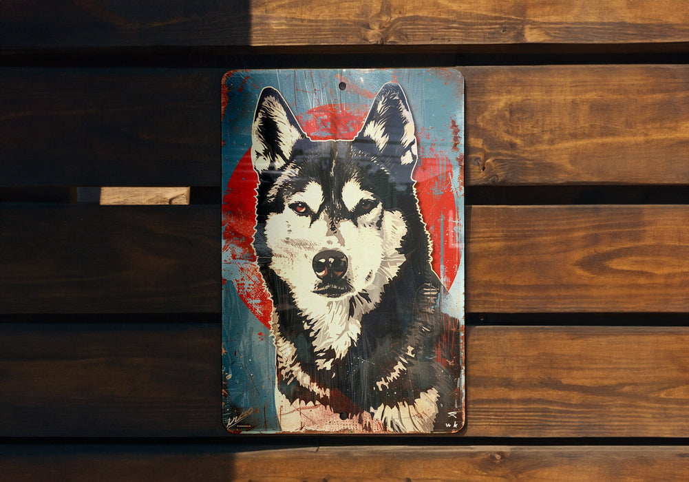 a picture of a dog on a wooden bench