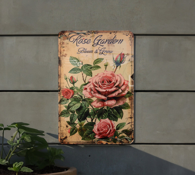 a picture of a rose garden sign on a wall