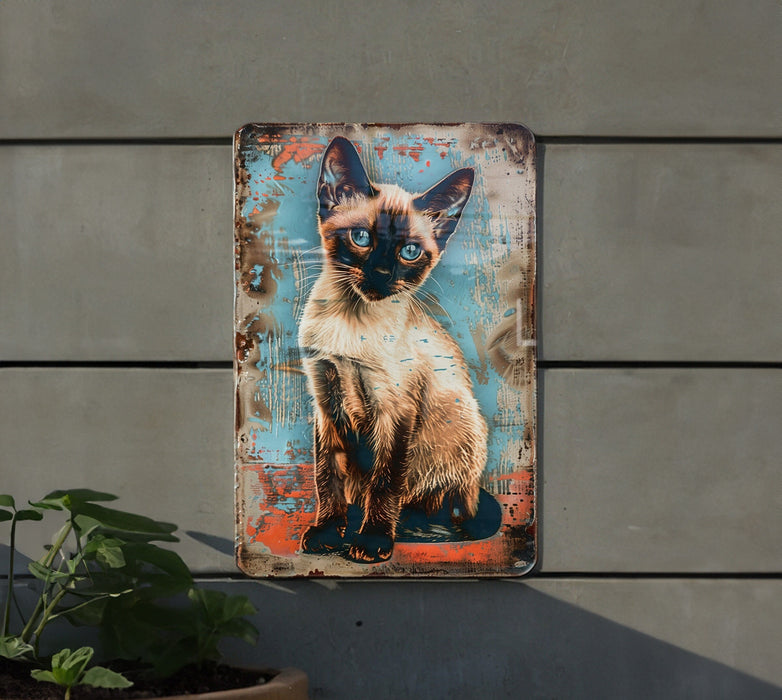 a picture of a siamese cat on a wall