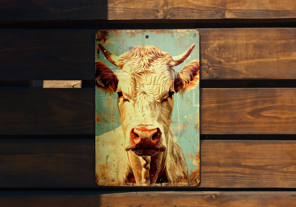 a painting of a cow on a wooden wall