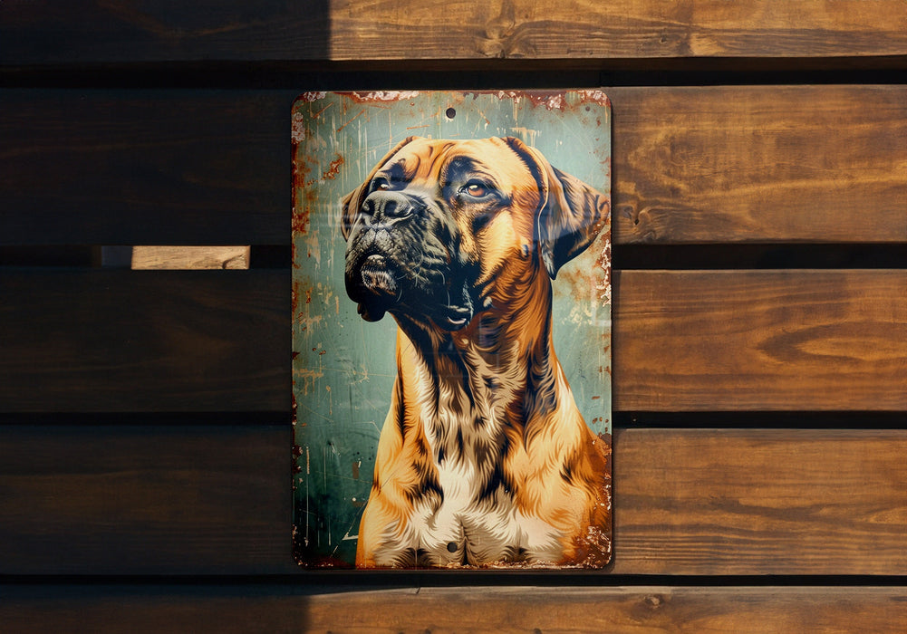a painting of a dog on a wooden wall