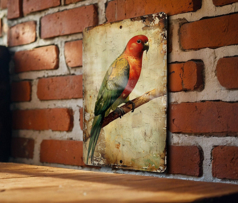 a bird sitting on a branch in front of a brick wall