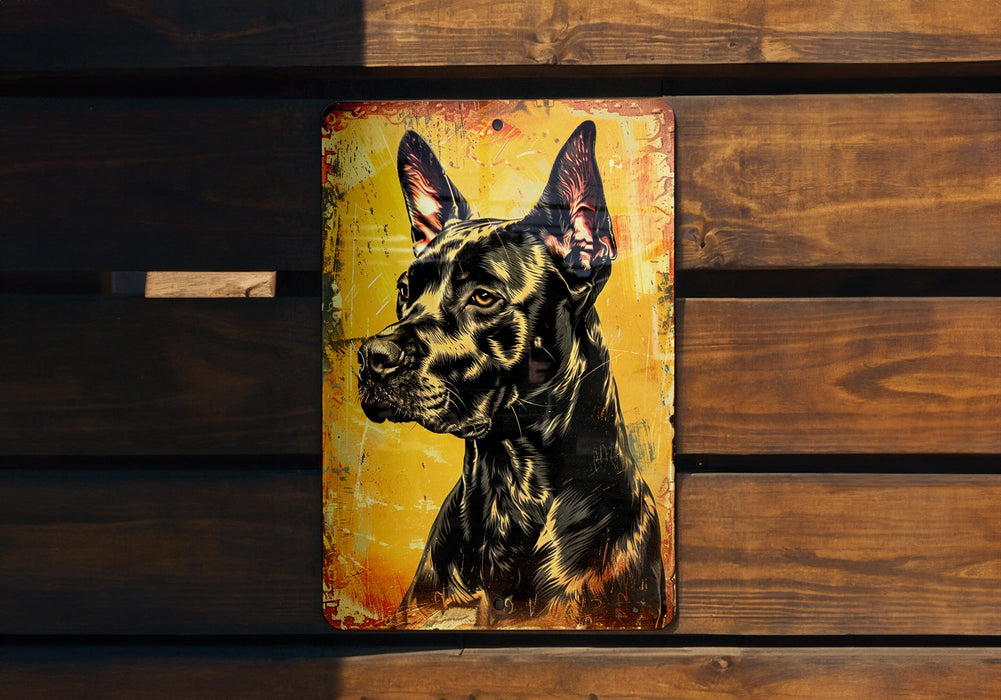 a painting of a dog on a wooden bench