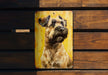 a picture of a dog on a yellow background