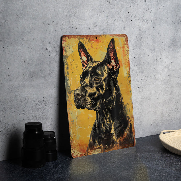 a painting of a dog on a yellow background