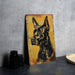a painting of a dog on a yellow background