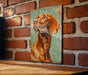 a painting of a dog on a brick wall