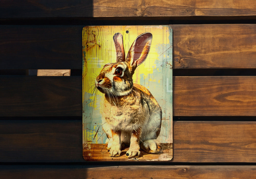a picture of a rabbit on a wooden surface