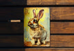 a picture of a rabbit on a wooden surface