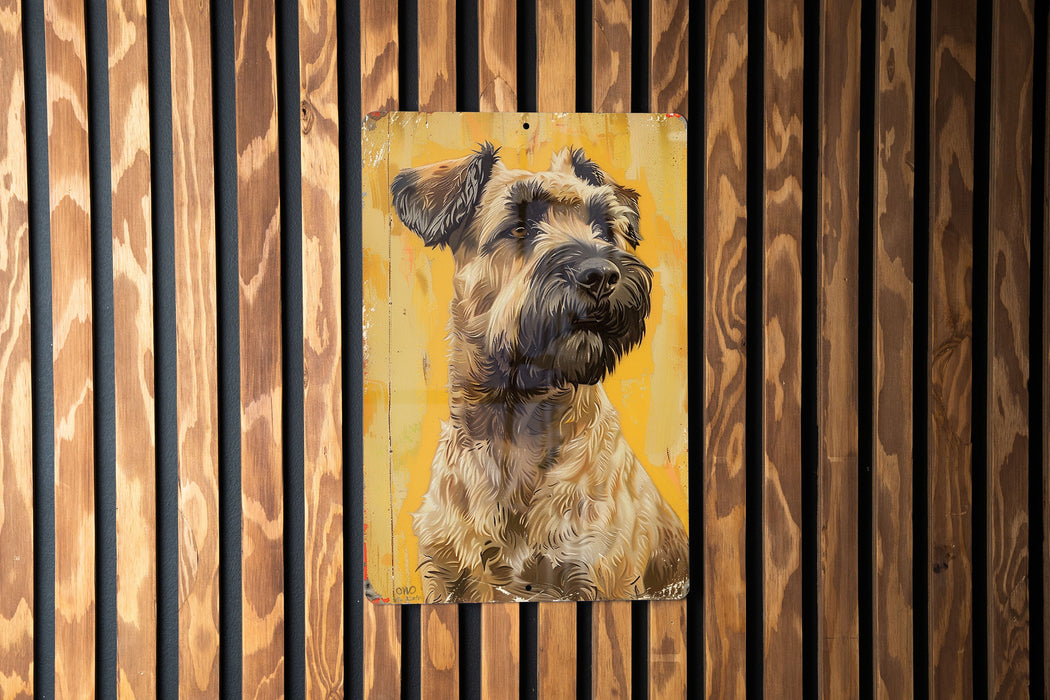 a painting of a dog on a wooden wall