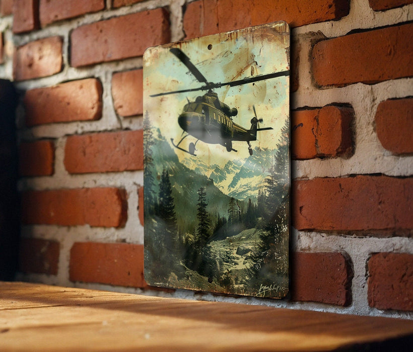 a painting of a helicopter on a brick wall