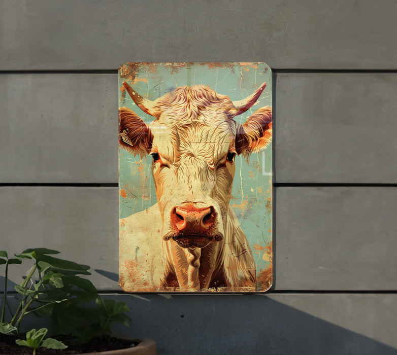 a picture of a cow on a wall