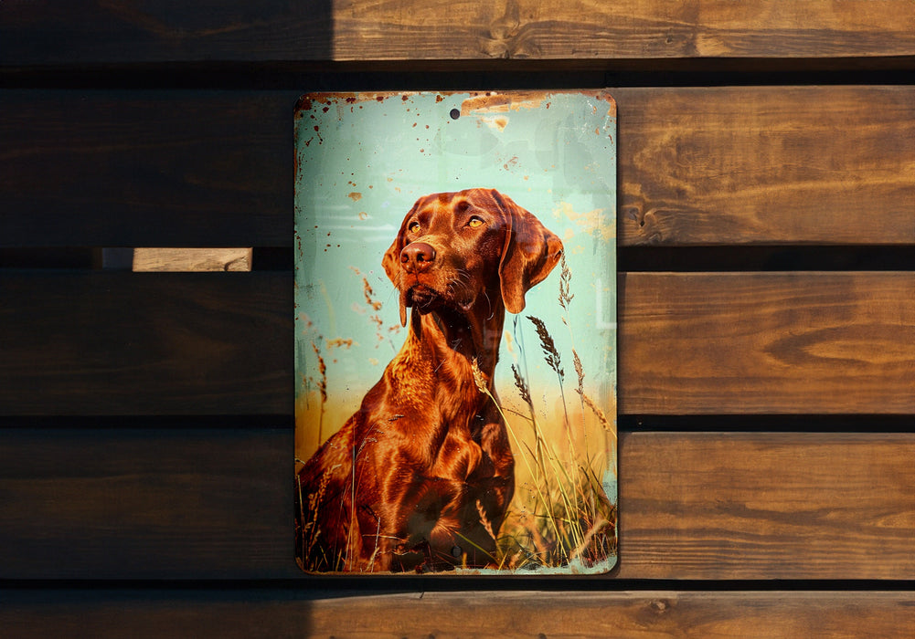 a picture of a brown dog on a wooden bench