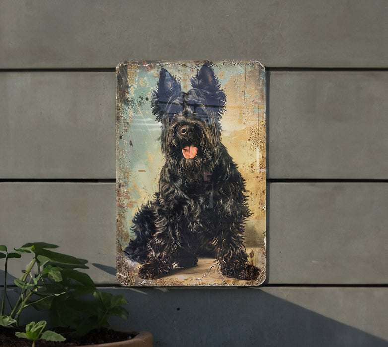 a painting of a black dog on a wall