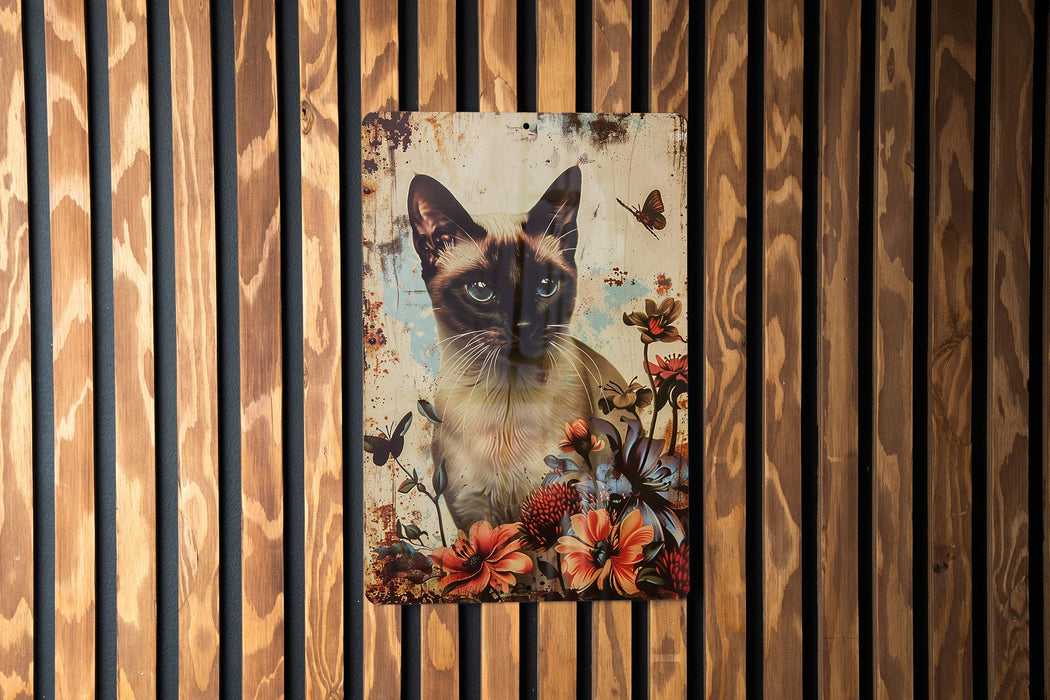 a picture of a cat on a wooden wall