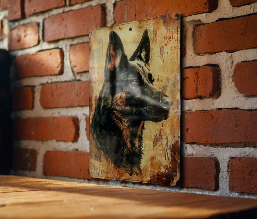 a picture of a dog on a brick wall