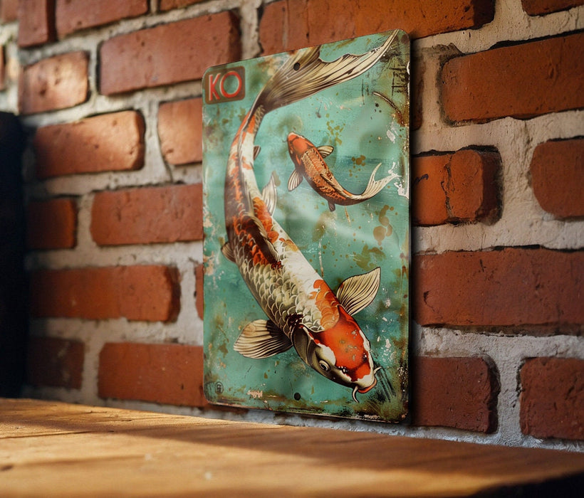 a painting of a koi fish on a brick wall