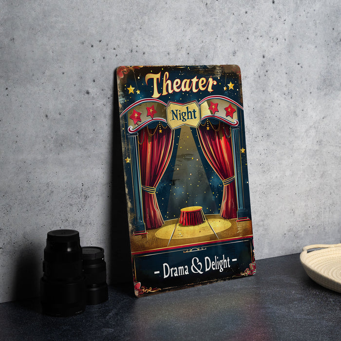 a theater sign sitting on top of a table