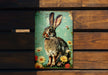 a picture of a rabbit on a wooden bench