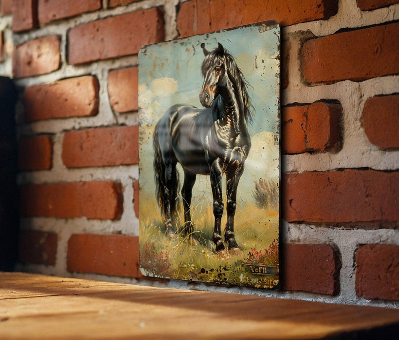 a painting of a horse on a brick wall