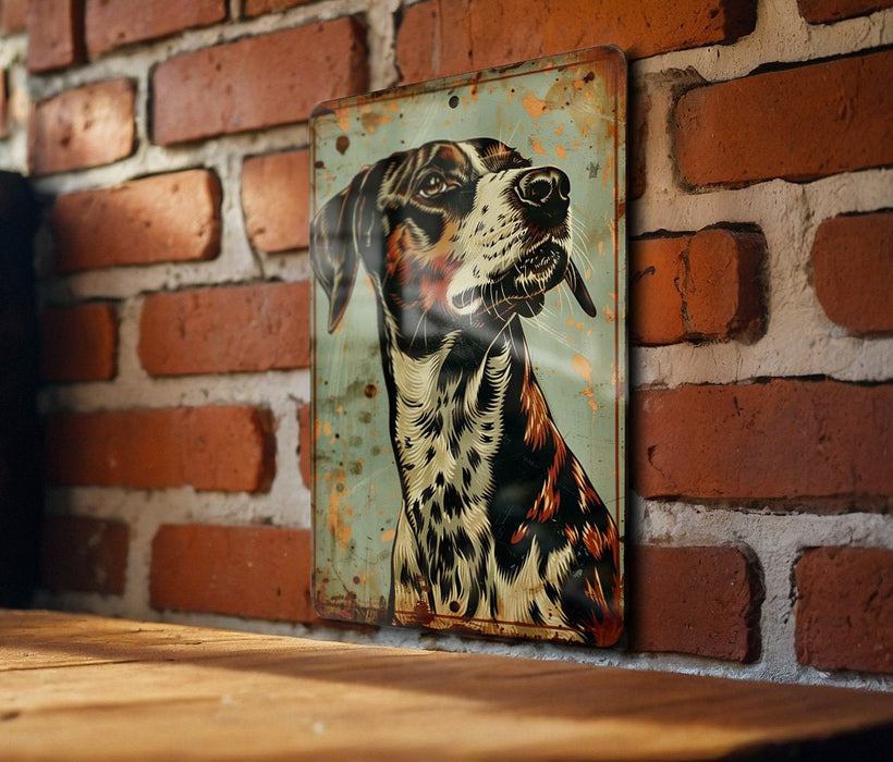 a painting of a dog on a brick wall