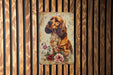 a painting of a dog on a wooden wall