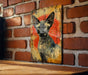 a picture of a cat on a brick wall