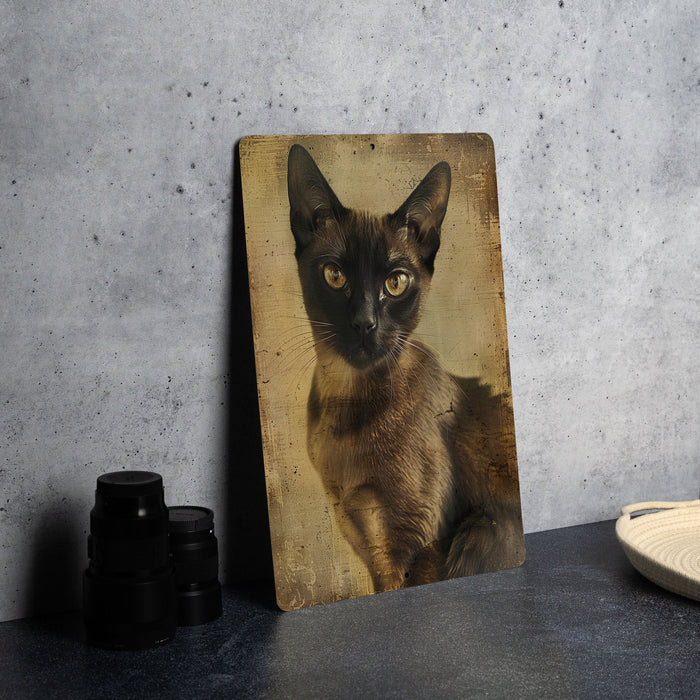 a picture of a cat on a wooden plaque