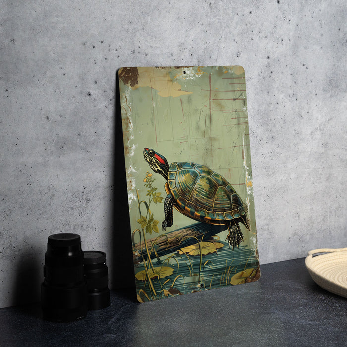 a painting of a turtle sitting on top of a table