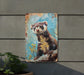 a painting of a ferret on a wall next to a potted plant