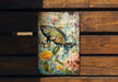 a painting of a fish on a wooden bench