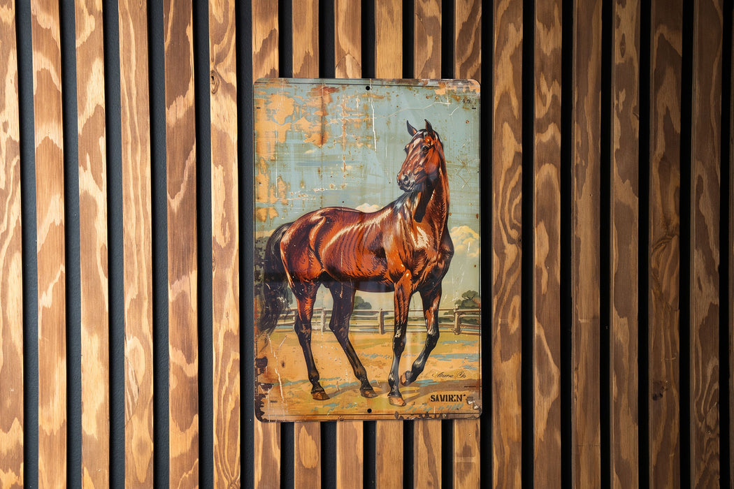 a painting of a horse on a wooden wall