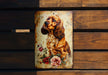 a picture of a dog on a wooden bench