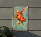 a painting of a goldfish on a blue background