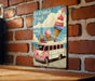 a picture of an ice cream truck on a brick wall