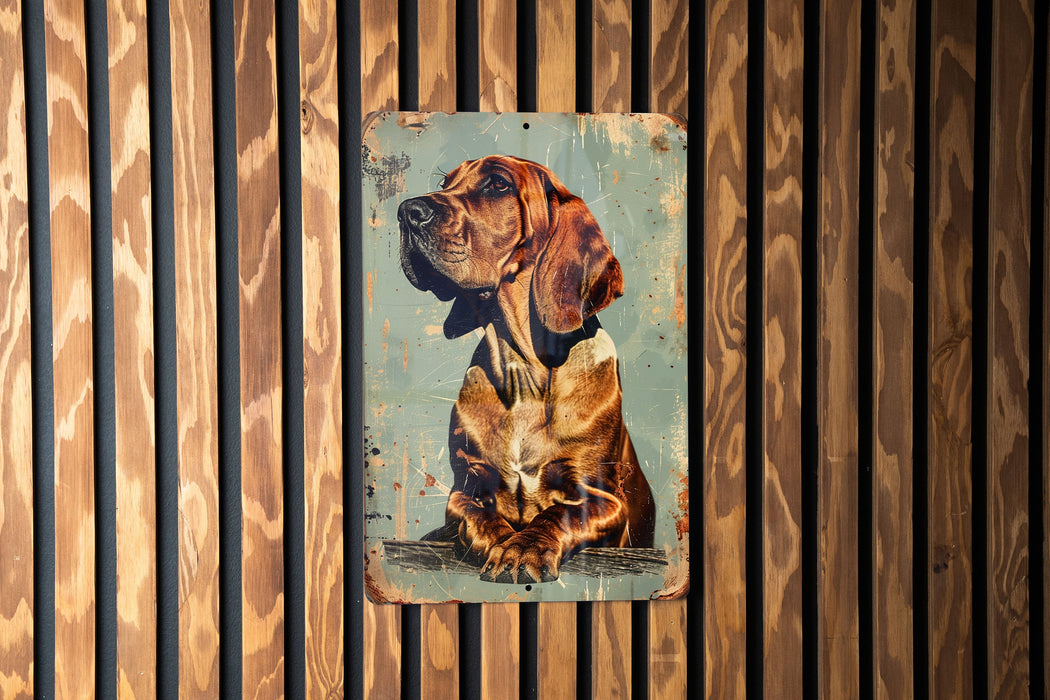 a picture of a dog on a wooden wall