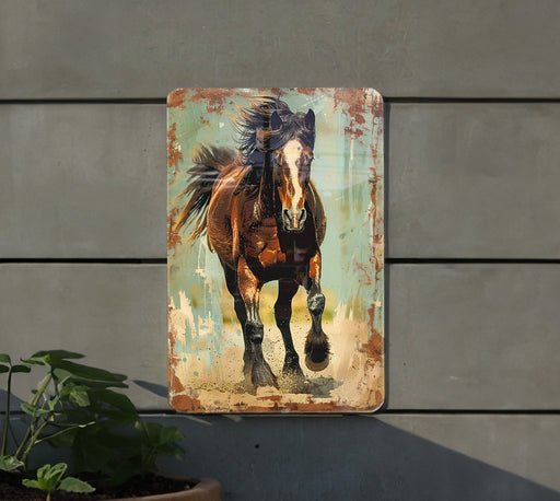 a painting of a horse running on a wall