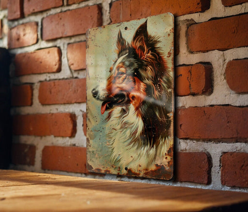 a picture of a dog on a brick wall