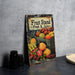 a fruit stand sign sitting on top of a table
