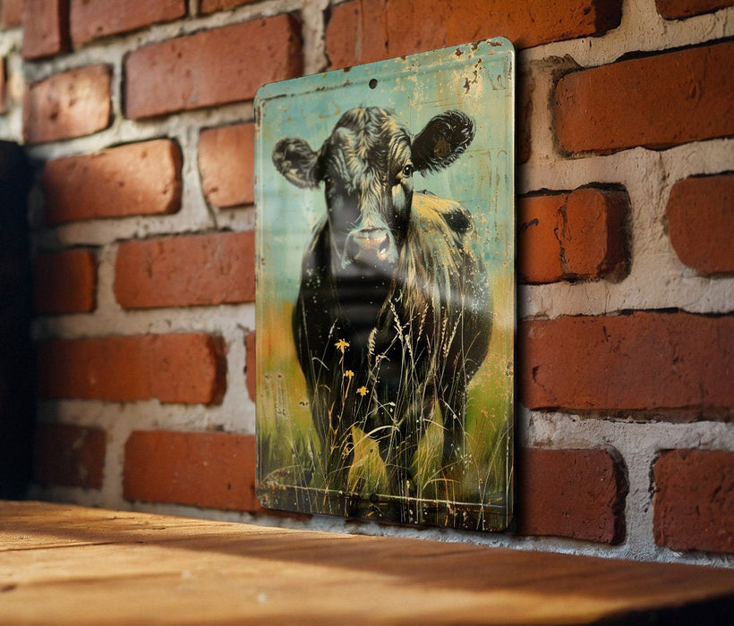 a picture of a cow on a brick wall